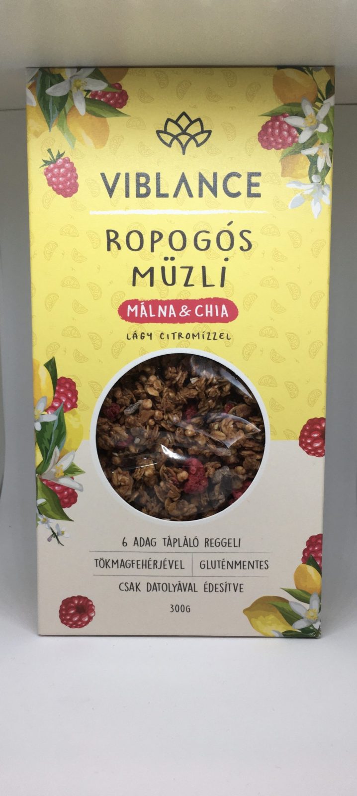 VIBLANCE Bezlepkové chrumkavé müsli – malina a chia  300 g (6 porcií)