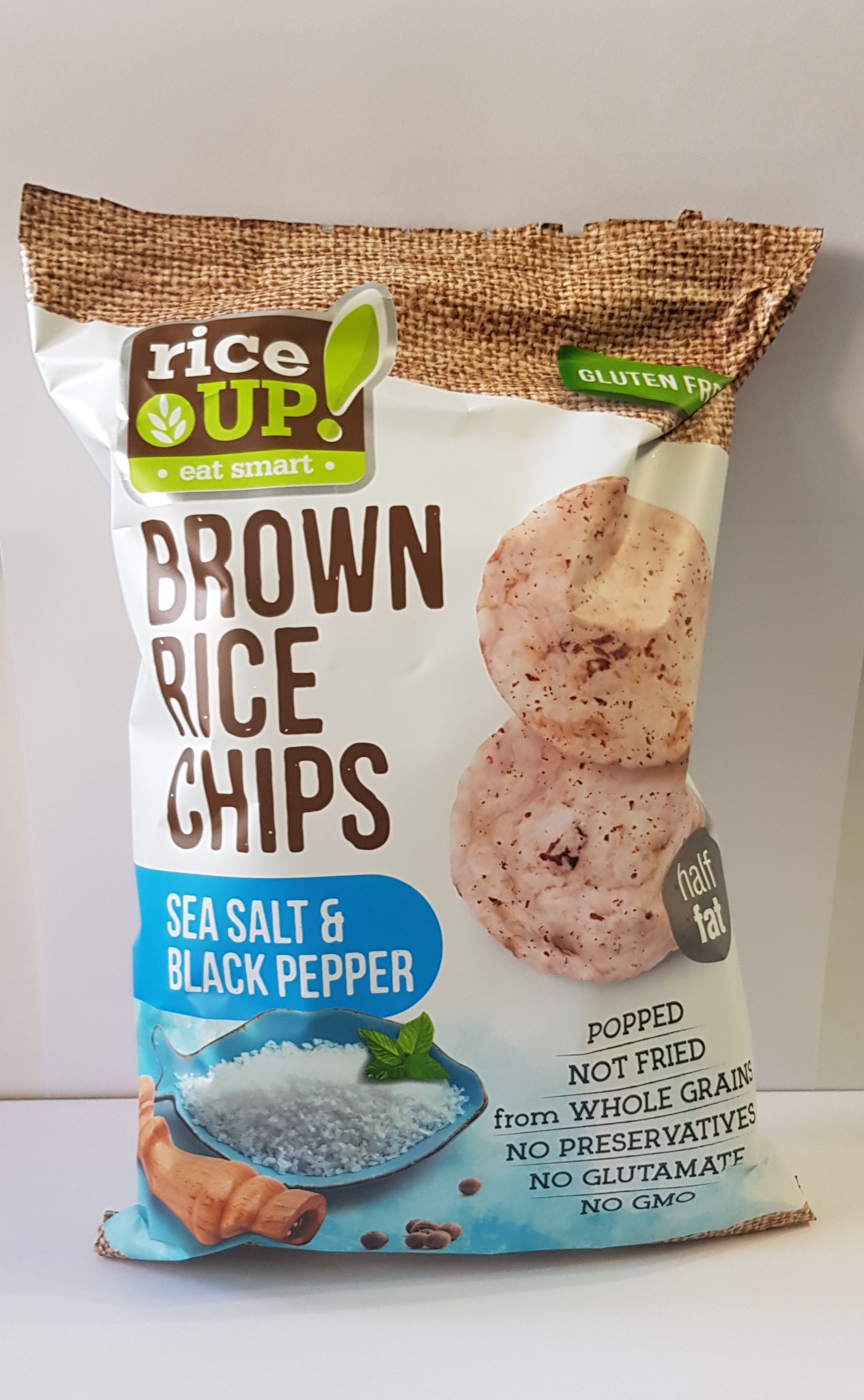 RICE UP Ryžové chipsy s morskou soľou a čiernym korením 60g
