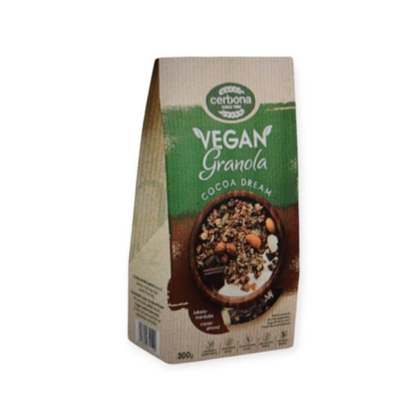 CERBONA VEGÁNSKA KAKAOVO-MANDĽOVÁ MÜSLI MÜSLI 300G – Obrázok 2