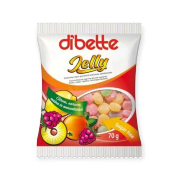 DIBETTE JELLY ŽELÉ CUKRÍKY S OVOCNOU PRÍCHUŤOU BEZ CUKRU SO SLADIDLAMI 70G – Obrázok 2
