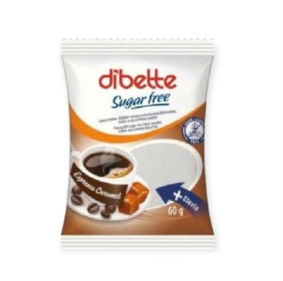 DIBETTE MIEŠANÉ ESPRESSO CUKRÍKY S KARAMELOVOU PRÍCHUŤOU BEZ CUKRU SO SLADIDLAMI 60G