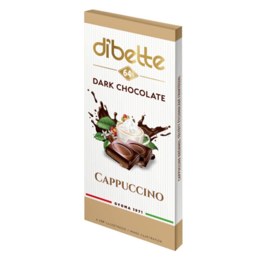 DIBETTE CHOCO HORKÁ ČOKOLÁDA PLNENÁ KRÉMOM S PRÍCHUŤOU CAPPUCCINA S FRUKTÓZOU 80G