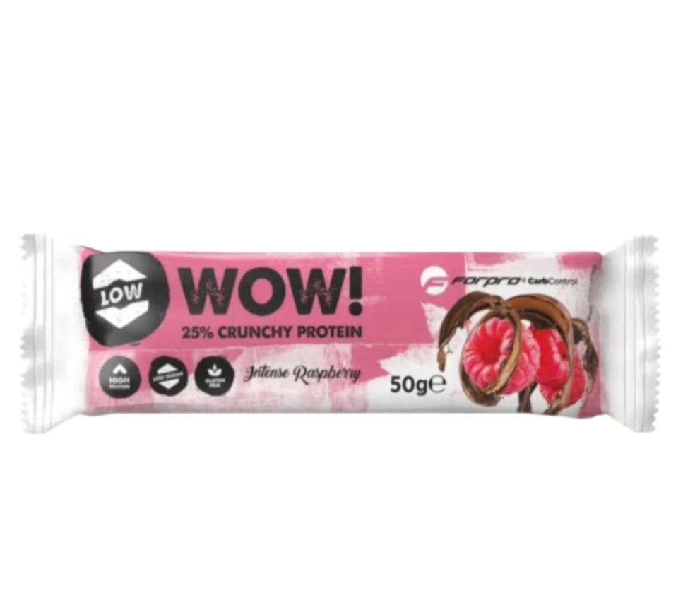 BEZLEPKOVÉ FORPRO WOW! 25% CHRUMKAVÁ PROTEÍNOVÁ TYČINKA S INTENZÍVNYMI MALINAMI 50G