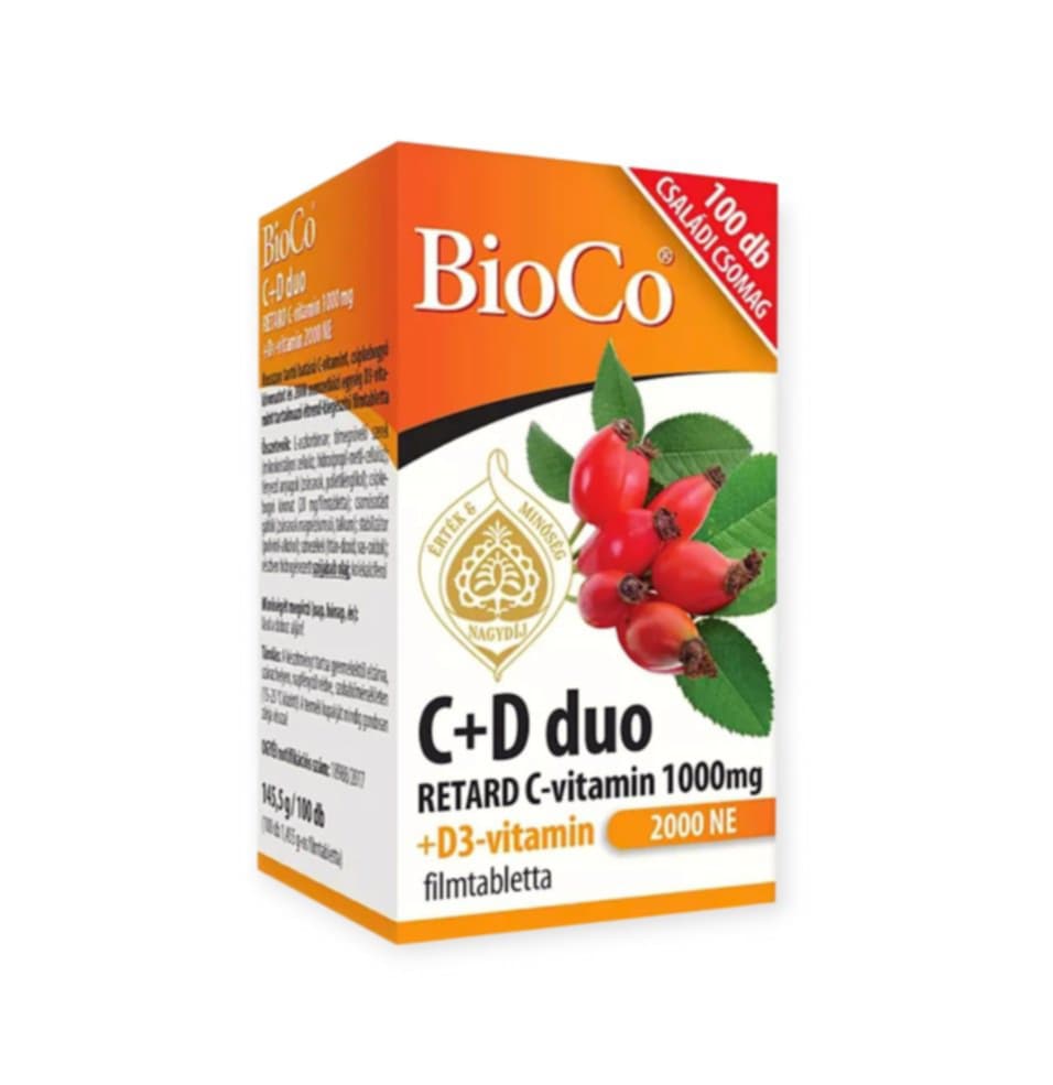 BIOCO C+D DUO VITAMÍN C S PREDĹŽENÝM UVOĽŇOVANÍM 1000 MG + VITAMÍN D3 2000NE FILMOM OBALENÉ TABLETY - 100KS