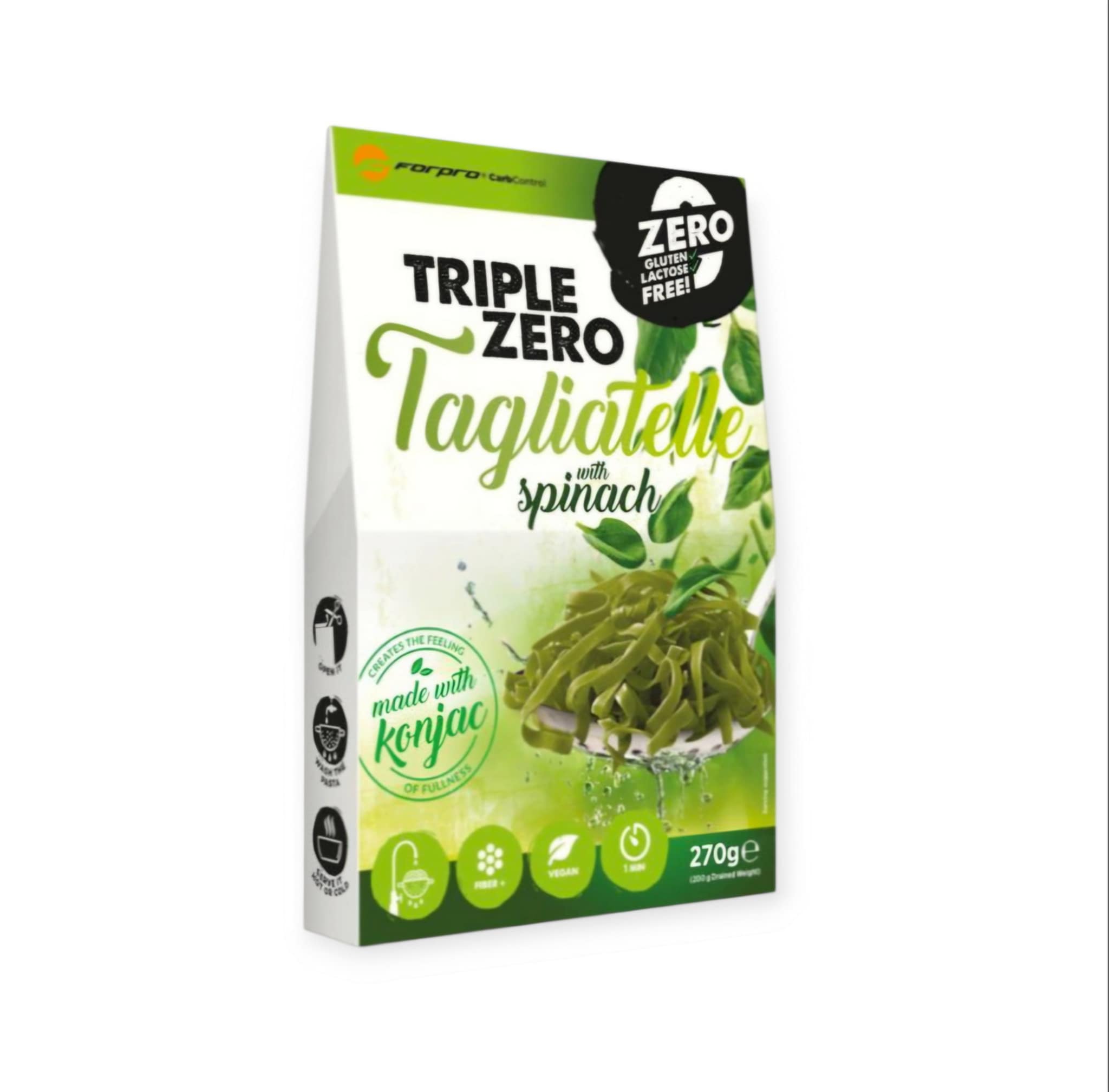 BEZLEPKOVÉ CESTOVINY FORPRO TAGLIATELLE SO ŠPENÁTOM ZERO KALÓRIÍ - 270G