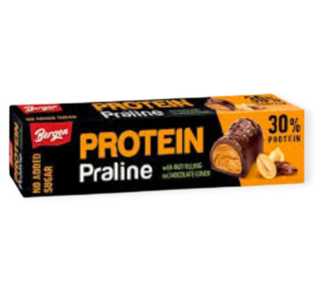 BERGEN PROTEÍNOVÁ PRALINKA S PRÍCHUŤOU MLIEČNEJ ČOKOLÁDY A LIESKOVÝCH ORIEŠKOV - 50G