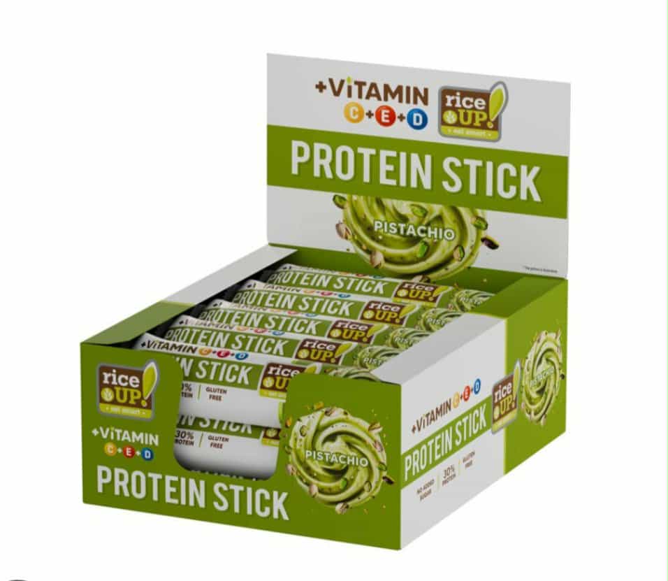 BEZLEPKOVÁ PROTEÍNOVÁ TYČINKA RICE UP S VITAMÍNMI PISTÁCIOVÁ PRÍCHUŤ  - 40G