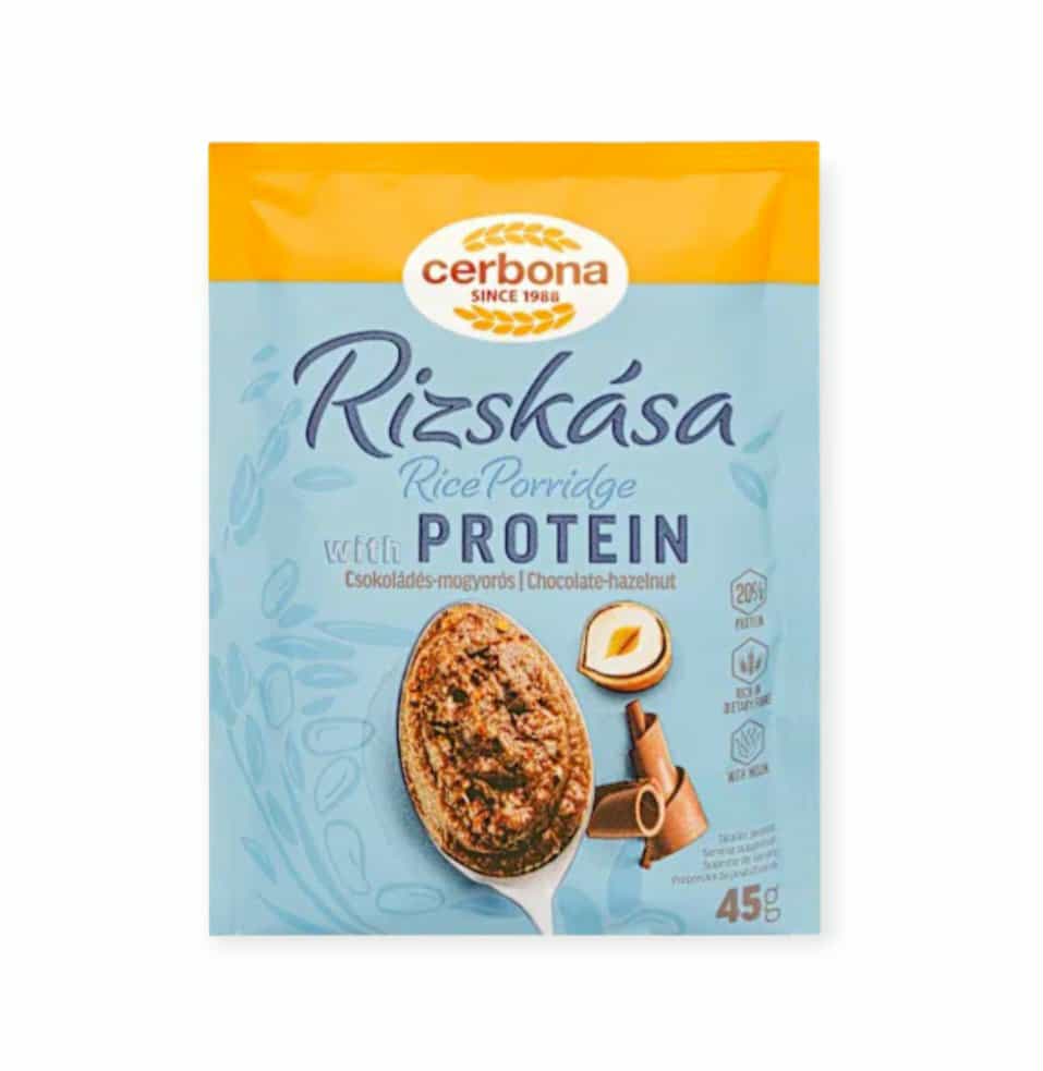 CERBONA ČOKOLÁDA LIESKOVO-ORIEŠKOVÁ RYŽOVÁ KAŠA S BIELKOVINAMI 45G