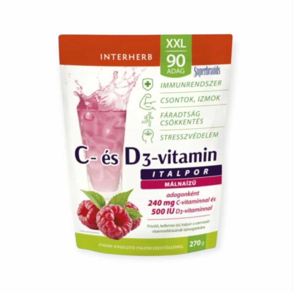 INTERHERB XXL VITAMÍN C + D3 NÁPOJ S MALINOVOU PRÍCHUŤOU V PRÁŠKU /90 PORCIÍ / -270G – Obrázok 2