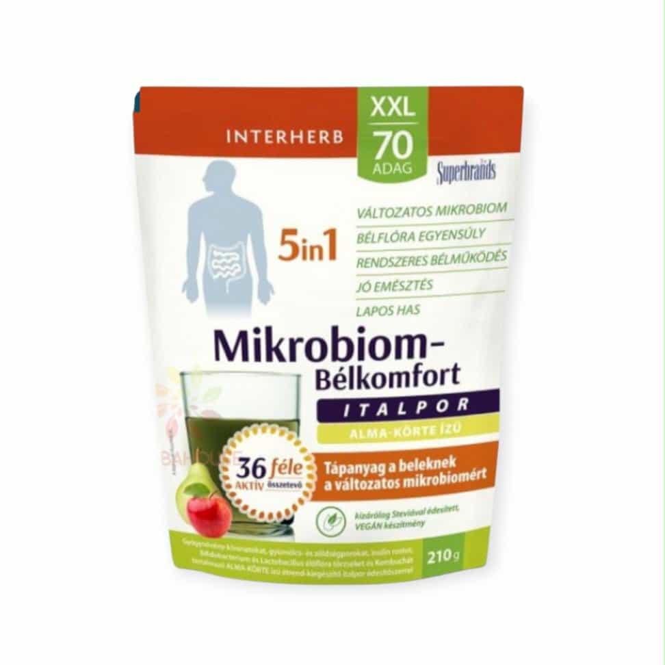 INTERHERB XXL MICROBIOME / komfort žalúdka / - 5V1 NÁPOJ V PRÁŠKU S PRÍCHUŤOU JABLKO-HRUŠKA 210G