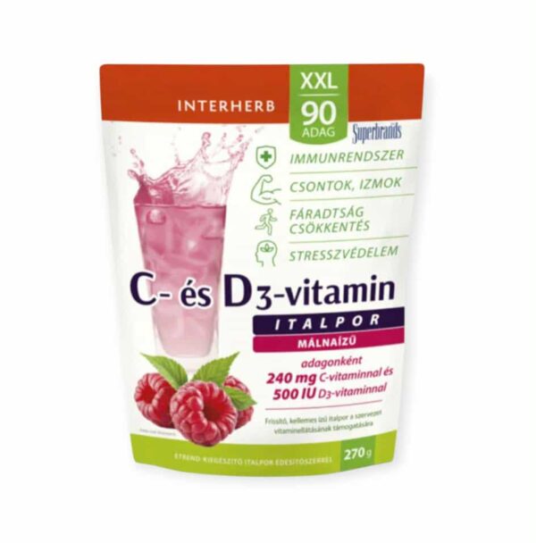 INTERHERB XXL VITAMÍN C + D3 NÁPOJ S MALINOVOU PRÍCHUŤOU V PRÁŠKU /  90 PORCIÍ / -270G – Obrázok 2