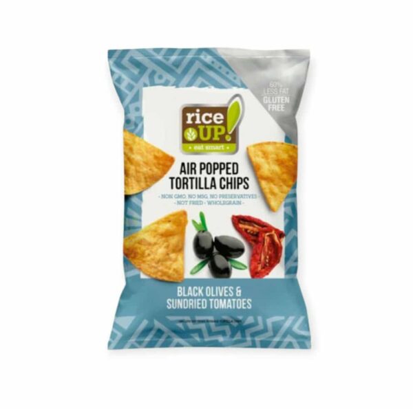 BEZLEPKOVÉ TORTILLA CHIPSY S PRÍCHUŤOU ČIERNYCH OLÍV A PARADAJOK - 60G – Obrázok 2